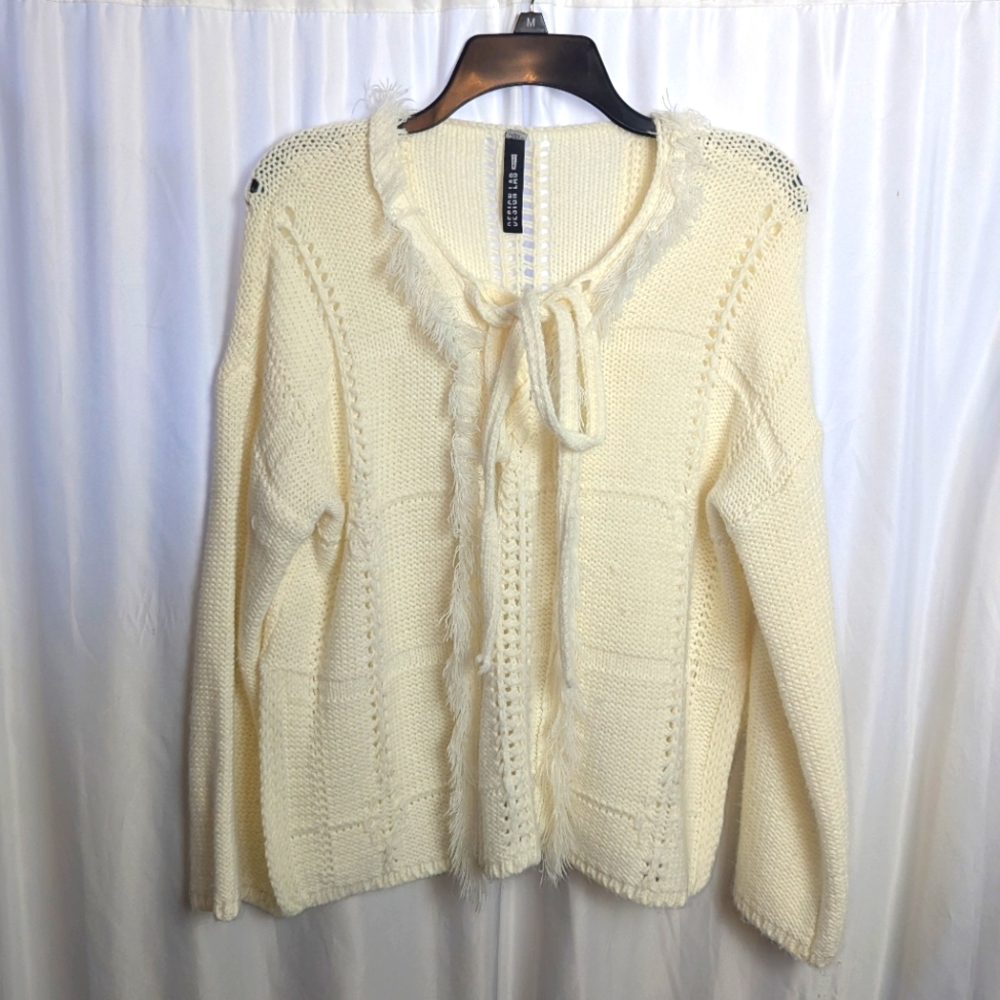 Design Lab White Sweater with Fringe Detail